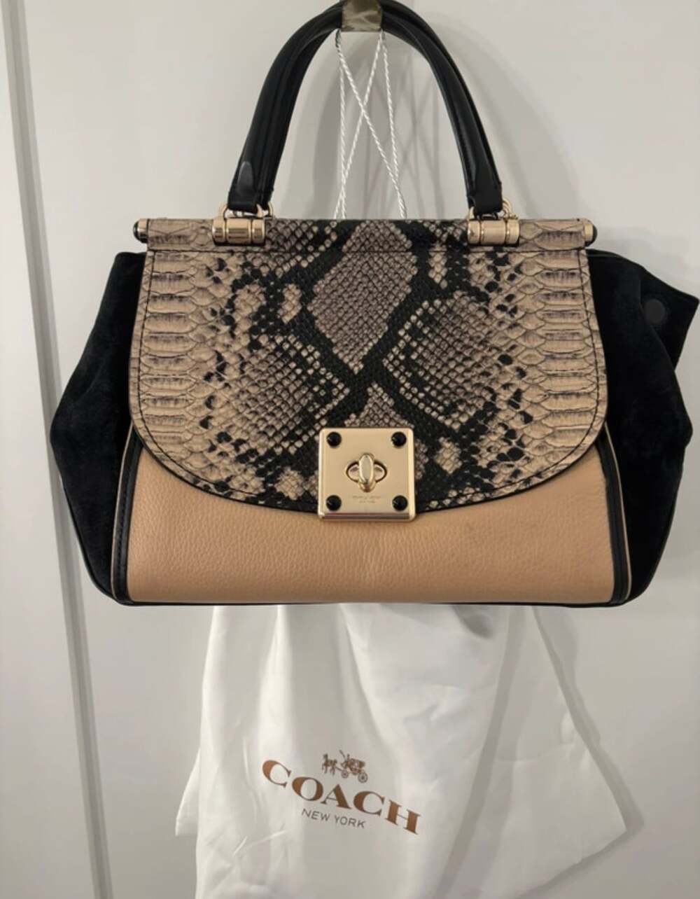 Coach Drifter Top Handle Bag Leather Snakeskin Embossed Colorblock